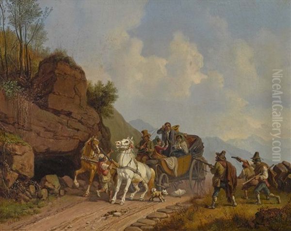 Uberfall Auf Eine Reisekutsche Oil Painting by Heinrich Buerkel