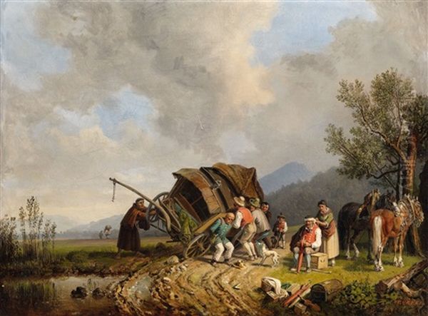 The Toppled Post Carriage Oil Painting by Heinrich Buerkel