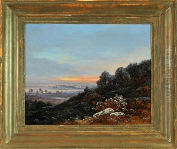 Blick Auf Weite Landschaft Mit Dorf Im Morgengrauen Oil Painting by Heinrich Buerkel