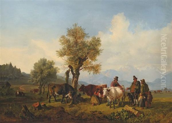 Viehhandel Oil Painting by Heinrich Buerkel