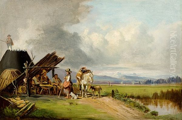 Kohlerei Im Isartal Oil Painting by Heinrich Buerkel