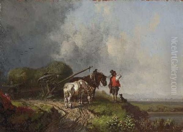 Der Umgesturzte Heuwagen Oil Painting by Heinrich Buerkel