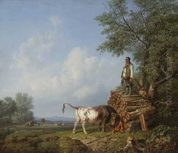 Stier Und Bauer Oil Painting by Heinrich Buerkel