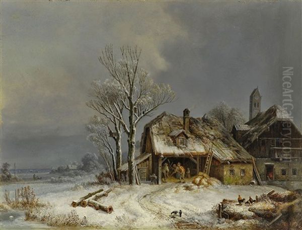 Winterliches Dorf Oil Painting by Heinrich Buerkel