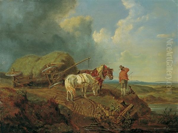 Der Umgesturzte Heuwagen Oil Painting by Heinrich Buerkel