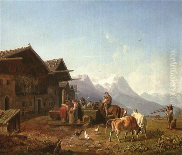 Gebirgsdorf Mit Brunnen Oil Painting by Heinrich Buerkel