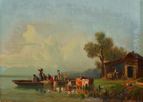 Waschtag Am Fluss Oil Painting by Heinrich Buerkel