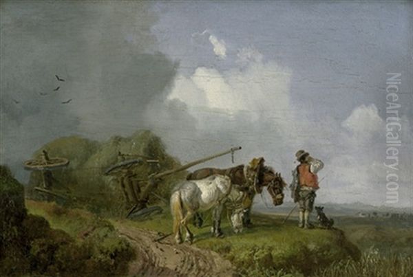 Der Umgesturzte Heuwagen Oil Painting by Heinrich Buerkel