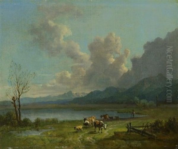 Vorgebirgslandschaft Bei Aufziehendem Gewitter Oil Painting by Heinrich Buerkel