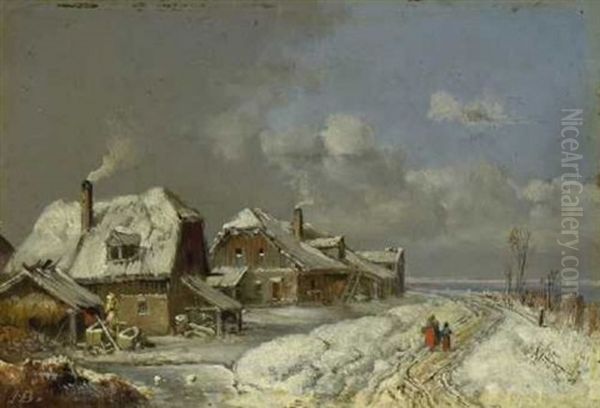 Winterliches Dorf Oil Painting by Heinrich Buerkel