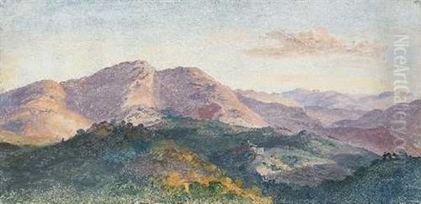 Landschaft Bei Civitella Mit Blick Auf Den Monte Serrone Oil Painting by Heinrich Buerkel