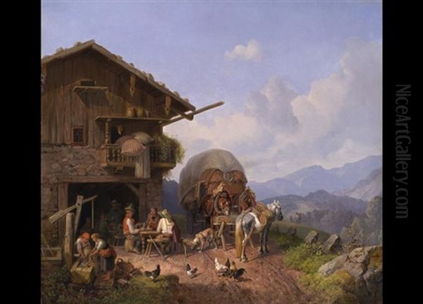 Wirtshaus Im Gebirge Oil Painting by Heinrich Buerkel