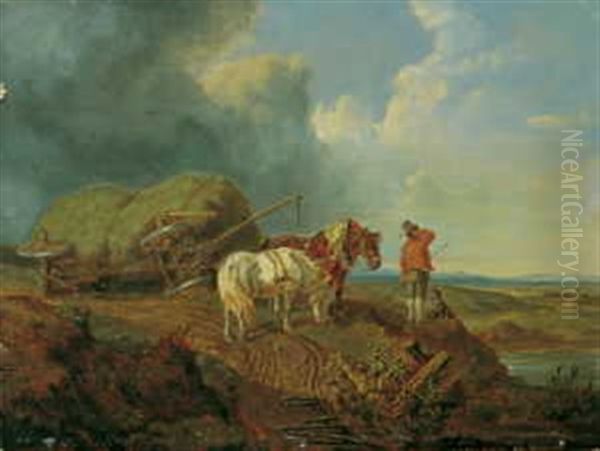 Der Umgesturzte Heuwagen Oil Painting by Heinrich Buerkel