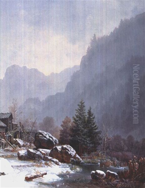 Die Schmiede Bei Garmisch Oil Painting by Heinrich Buerkel