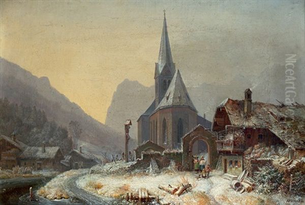 Winter In Der Ramsau Oil Painting by Heinrich Buerkel