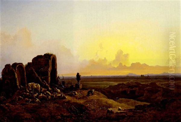 Hirte In Der Campagna Oil Painting by Heinrich Buerkel