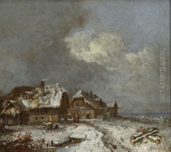 Winterliches Dorf (die Hauser Von Forstenried) Oil Painting by Heinrich Buerkel