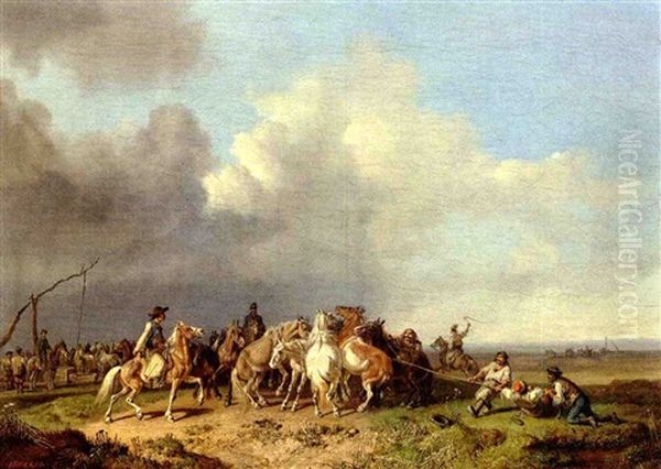 The Horse Round-up Oil Painting by Heinrich Buerkel