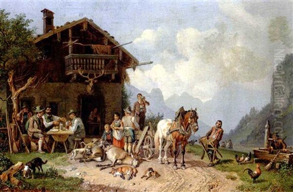 After The Hunt Oil Painting by Heinrich Buerkel