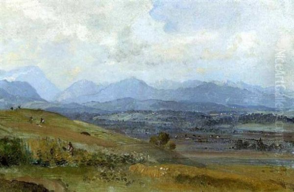 Oberbayerische Voralpenlandschaft Oil Painting by Heinrich Buerkel