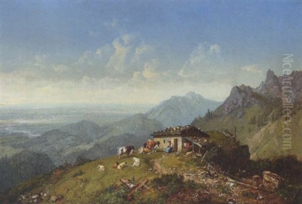 Auf Der Alm Oil Painting by Heinrich Buerkel