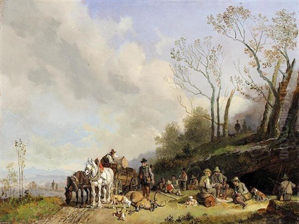 Jagdgesellschaft (the Hunting Party) Oil Painting by Heinrich Buerkel