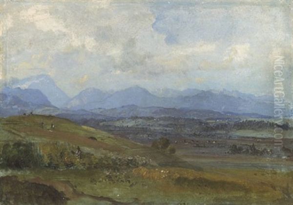 Oberbayerische Voralpenlandschaft Oil Painting by Heinrich Buerkel