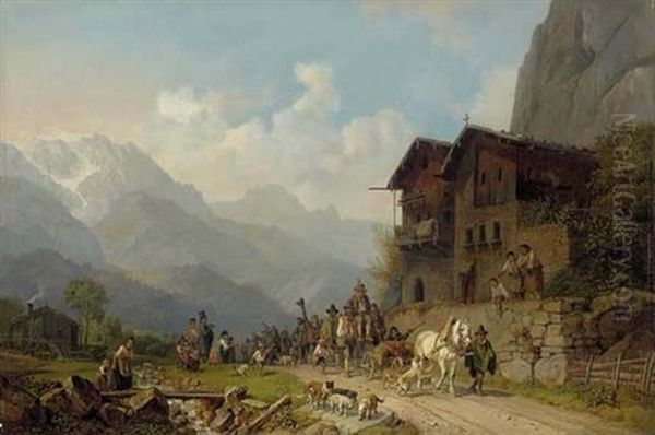 The Return From The Successful Bear Hunt Oil Painting by Heinrich Buerkel