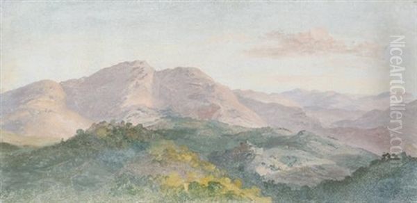 Landschaft Bei Civitella Mit Blick Auf Den Monte Serrone by Heinrich Buerkel