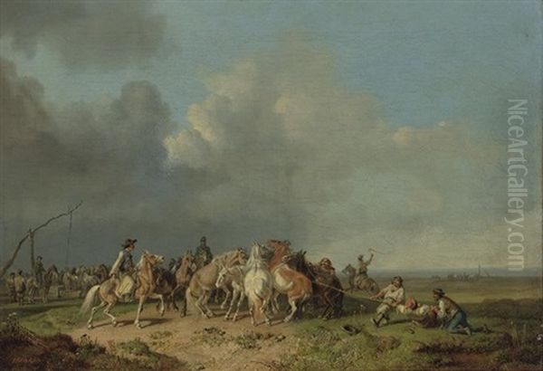 The Horse Round-up Oil Painting by Heinrich Buerkel