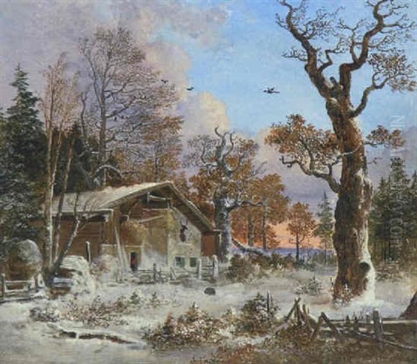 Winterlandschaft Mit Forsthaus Oil Painting by Heinrich Buerkel