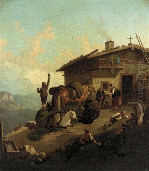 Repos Des Muletiers Oil Painting by Heinrich Buerkel