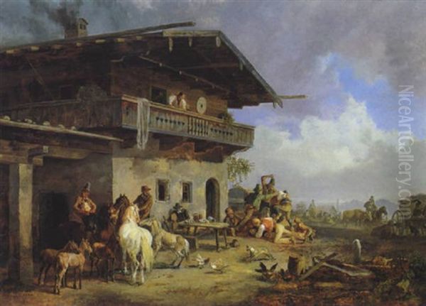 Rauferei Vor Einem Wirtshaus Oil Painting by Heinrich Buerkel