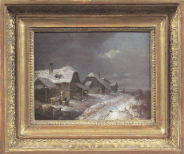 Dorf Im Winter Oil Painting by Heinrich Buerkel