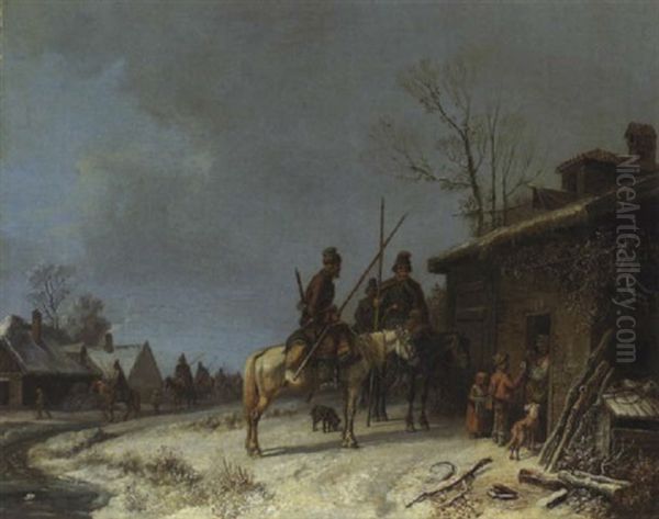 Kosaken In Einem Winterlichen Dorf Oil Painting by Heinrich Buerkel