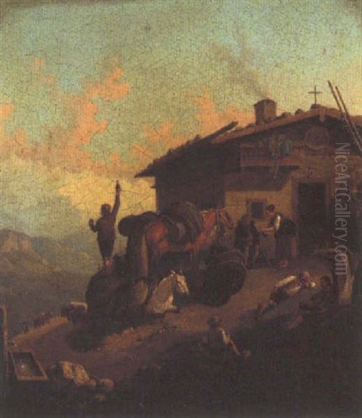 Repos Des Muletiers Oil Painting by Heinrich Buerkel