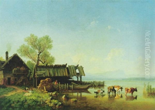 Der Starnberger See Mit Blick Auf Das Wettersteingebirge Oil Painting by Heinrich Buerkel