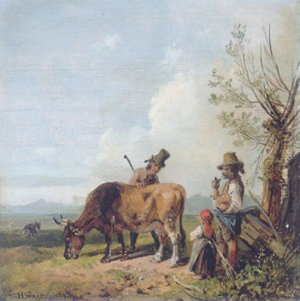 Viehhandel Oil Painting by Heinrich Buerkel