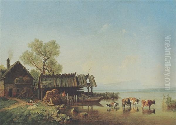 Der Starnberger See Mit Blick Auf Das Wettersteingebirge Oil Painting by Heinrich Buerkel