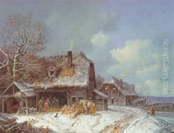 Winterliches Dorf Oil Painting by Heinrich Buerkel