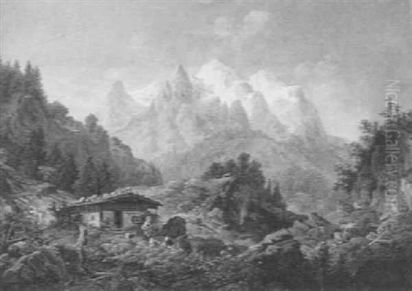 Gebirgsalm Oil Painting by Heinrich Buerkel