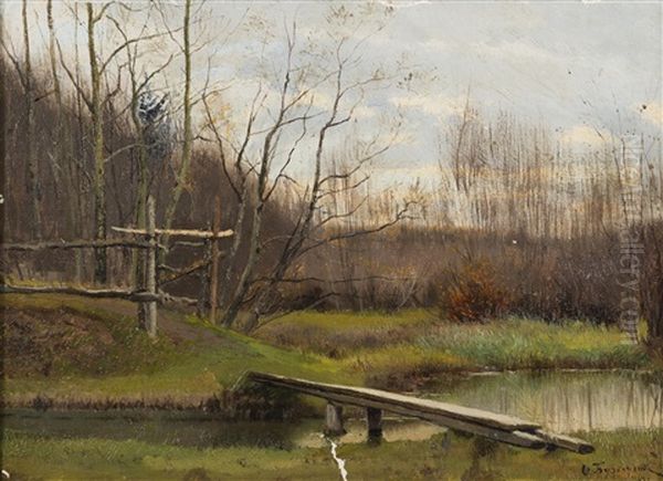 Landscape With A Footbridge Oil Painting by Fedor Karlovich Burkhardt