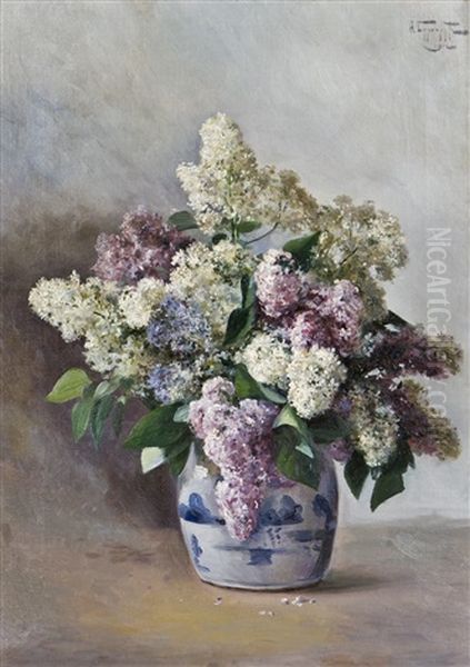 Lilacs In A Pot Oil Painting by Fedor Karlovich Burkhardt