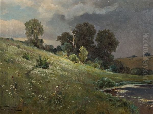 Landscape With Lake Oil Painting by Fedor Karlovich Burkhardt