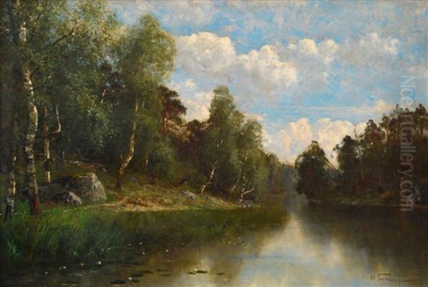 Lanscape With River Oil Painting by Fedor Karlovich Burkhardt