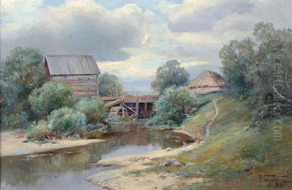 The Village Mill Oil Painting by Fedor Karlovich Burkhardt