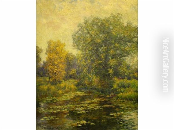 Landscape With Lily Pond Oil Painting by Charles Albert Burlingame