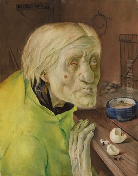 Frau Biene Aus Worpswede, 87 Jahre Alt (mrs Biene From Worpswede, 87 Years Old) Oil Painting by Fritz Burmann