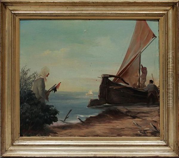 Segelboot Am Ufer Oil Painting by Fritz Burmann