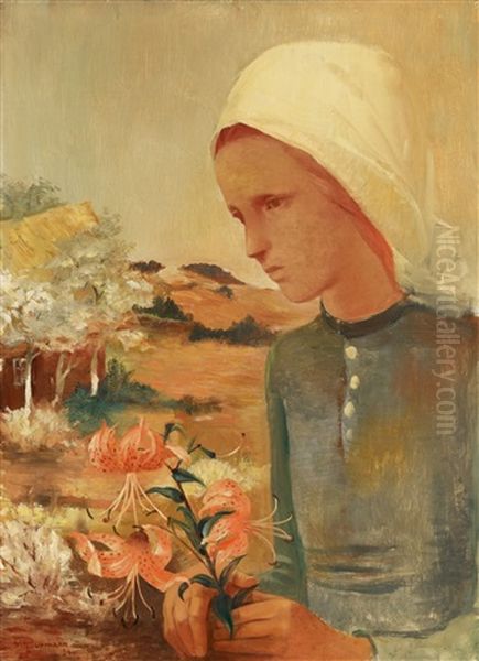 Madchen Mit Feuerlilien Oil Painting by Fritz Burmann